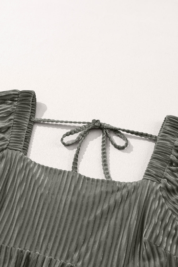 Gray Tie Back Square Neck Velvet Babydoll Dress
