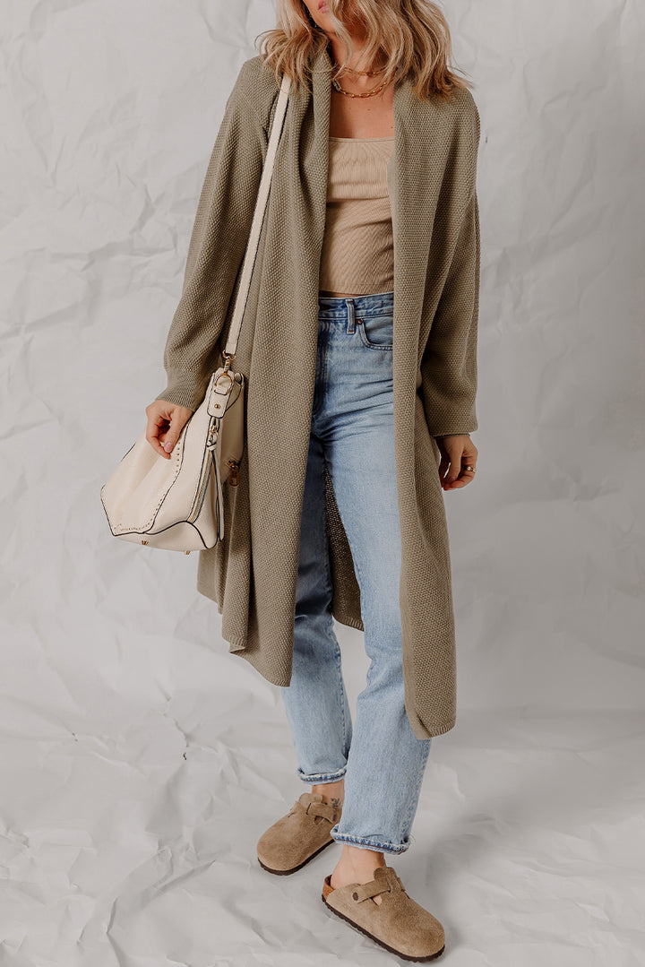 Solid Color Textured Knit Open Front Oversize Midi Sweater Cardigan