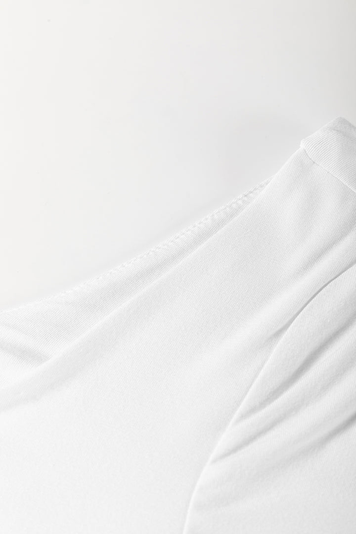 White U Neck Long Sleeve Bubble Hem Top