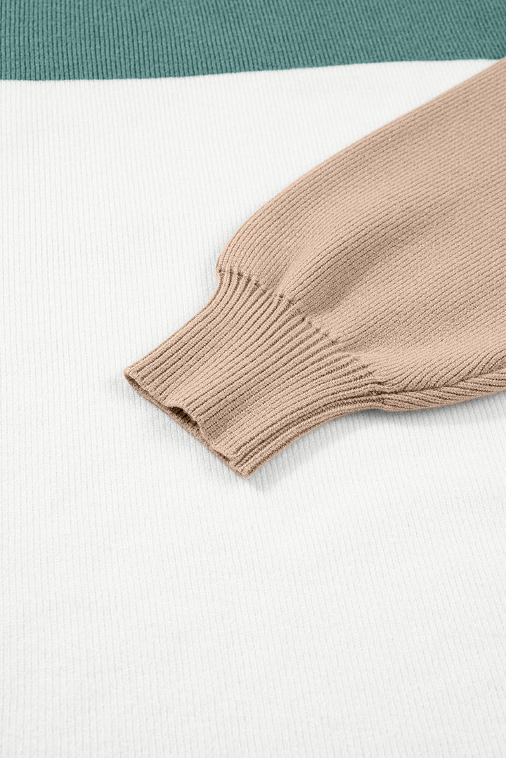 Color Block Plain Ribbed Knit Baggy Sweater