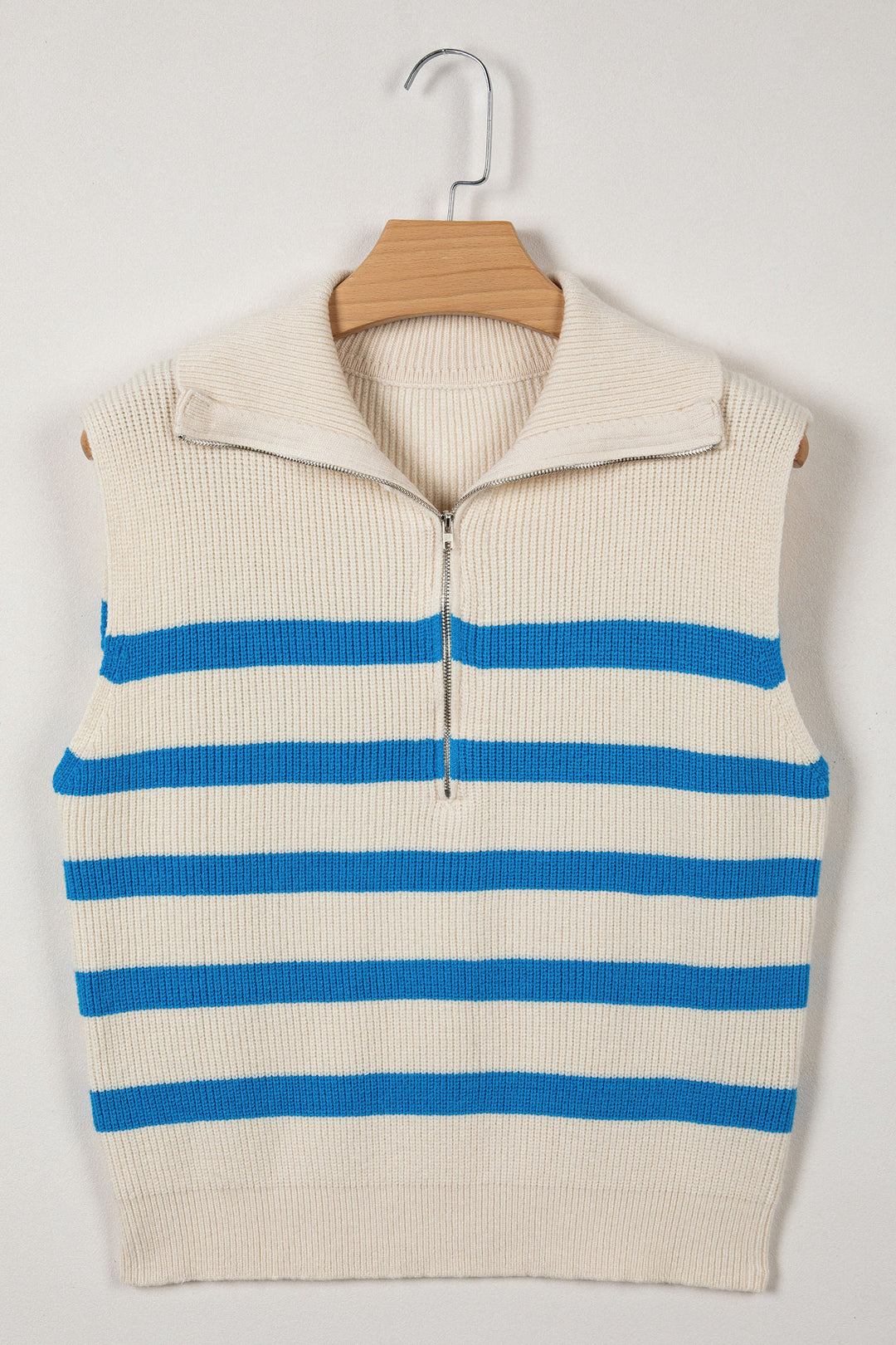 Ribbed Half Zip Collared Sweater Vest