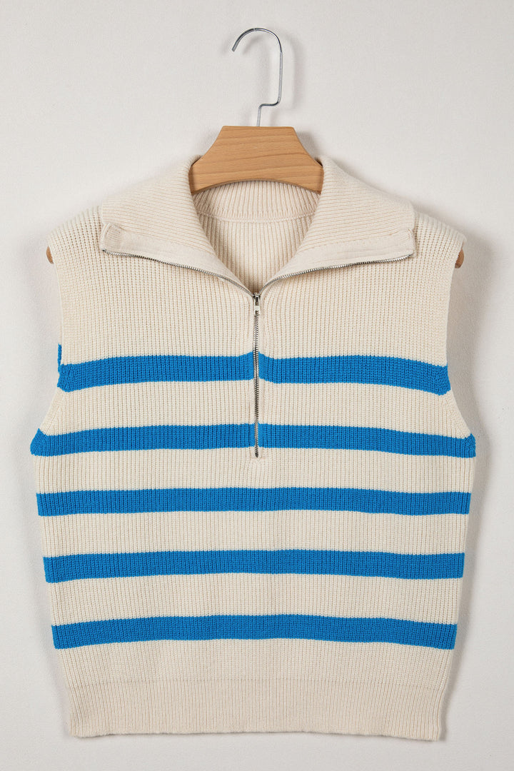 Ribbed Half Zip Collared Sweater Vest