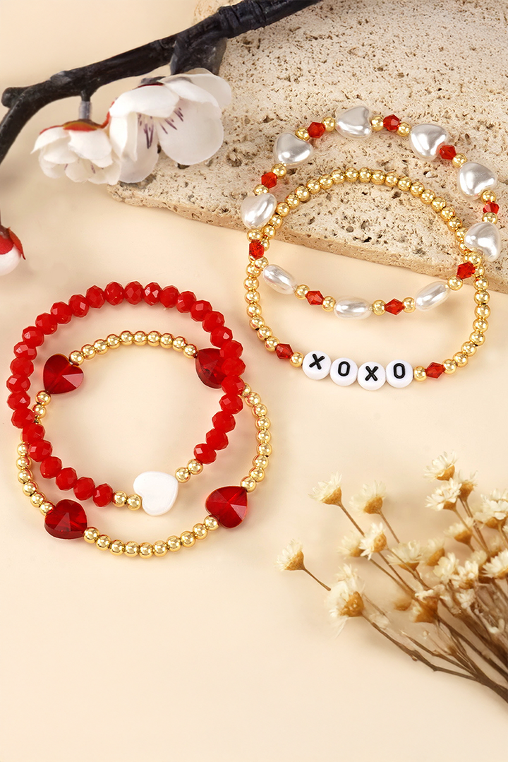 Bracelet superposé en perles cœur XOXO, 4 pièces