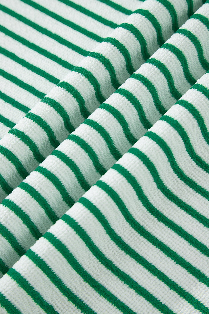 Green Stripe Crew Neck Tee Drawstring Waist Cropped Pants Set
