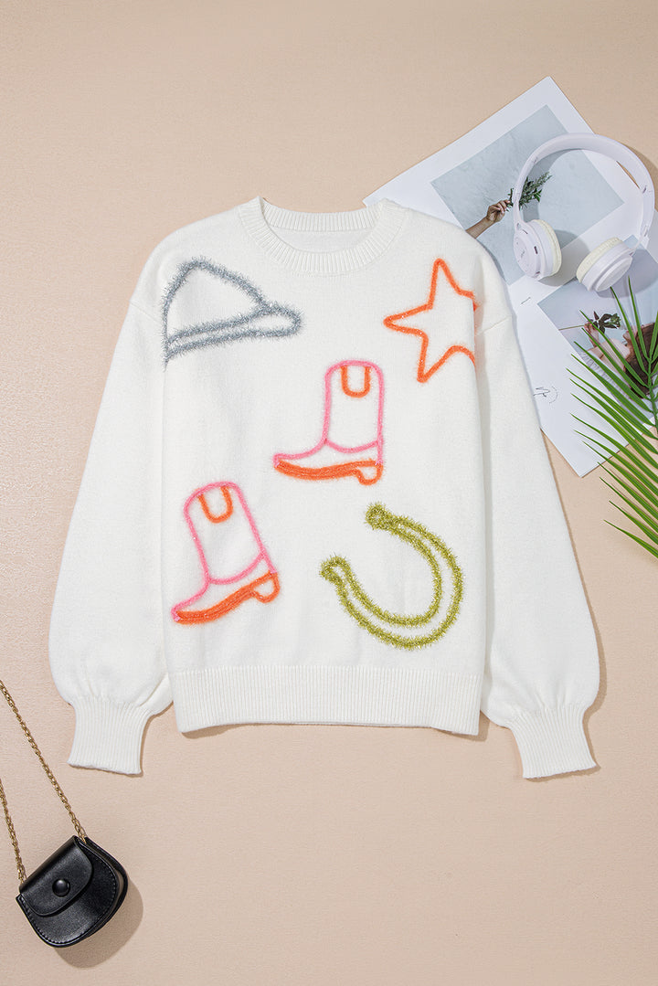 Tinsel Western Boots Horseshoe Star Knit Crew Neck Sweater