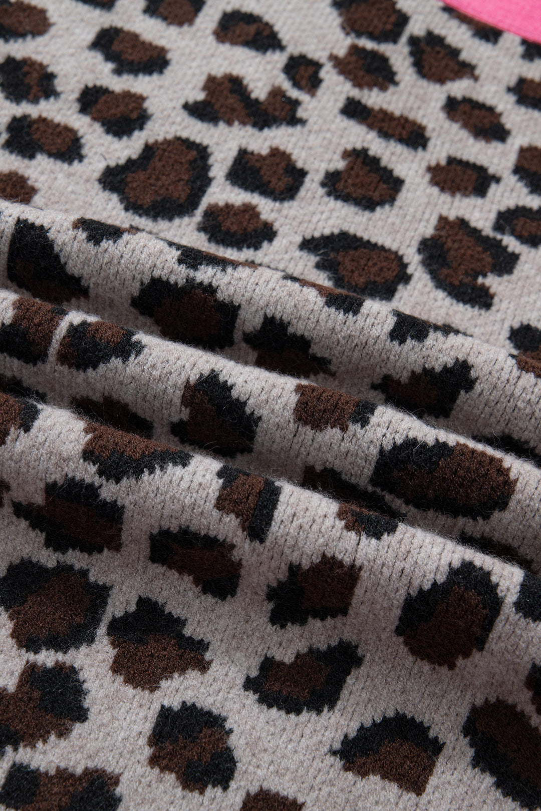 Khaki Oversize Color Block Trim Button Down Leopard Print Cardigan
