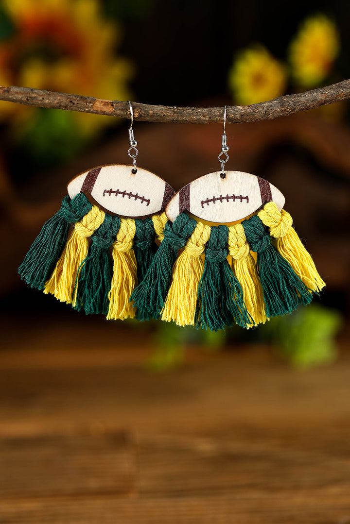 Rugby Football Color Block Braided Tasseled Drop Earrings