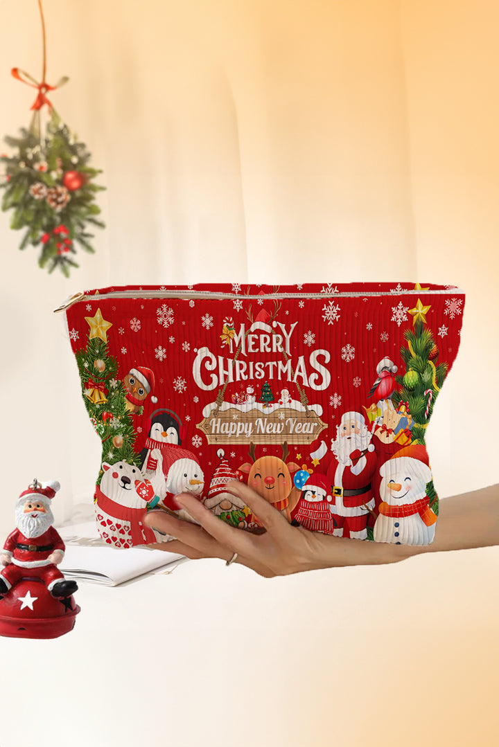 MERRY CHRISTMAS Happy New Year Corduroy Cosmetic Bag