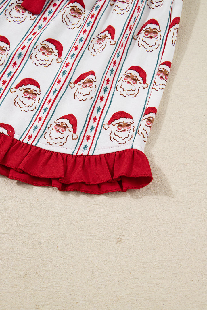 White Santa &amp; Stripes Ruffle PJ Set