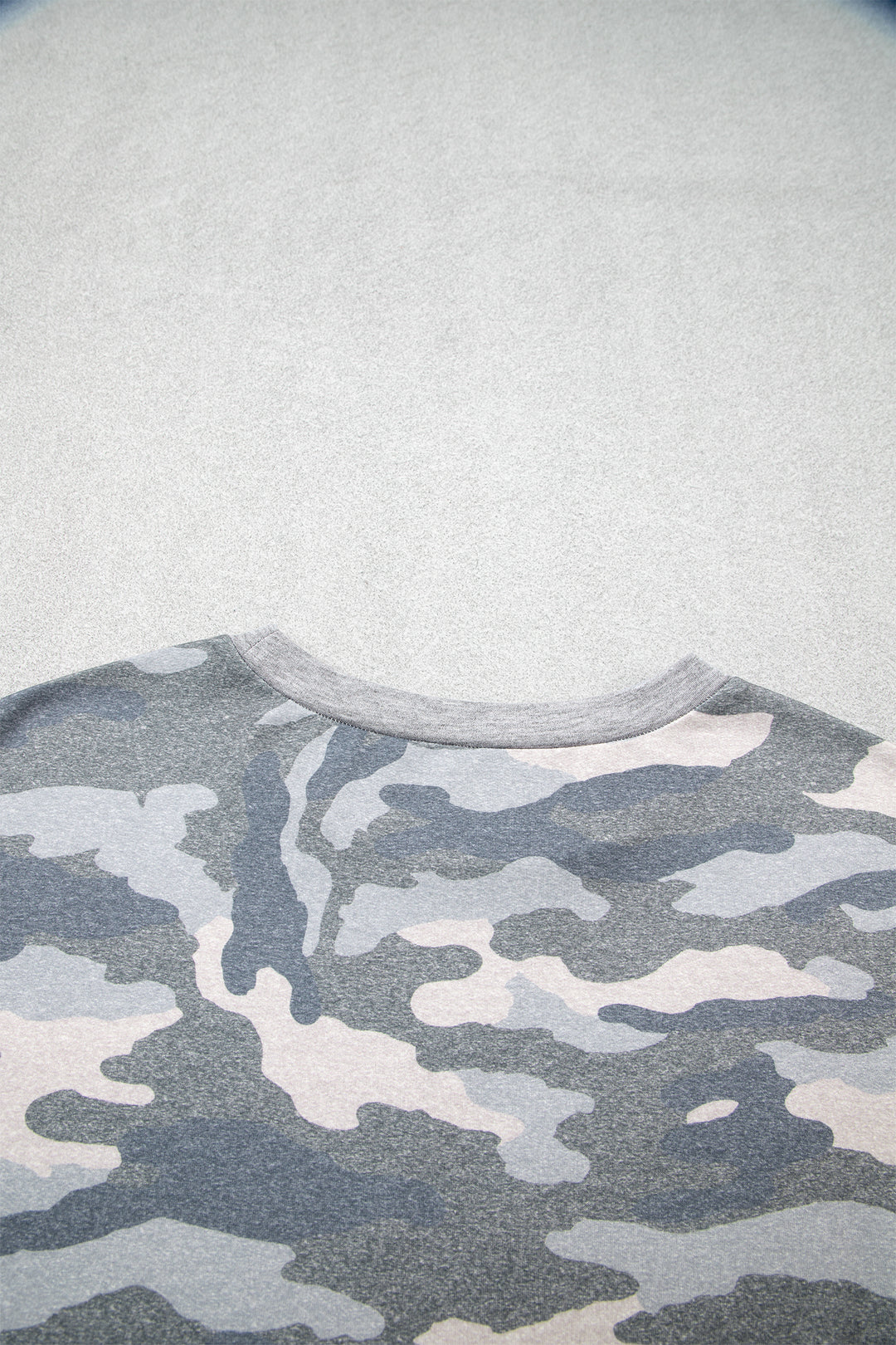Multicolour Camouflage Long Sleeve Round Neck Shift Pullover Top