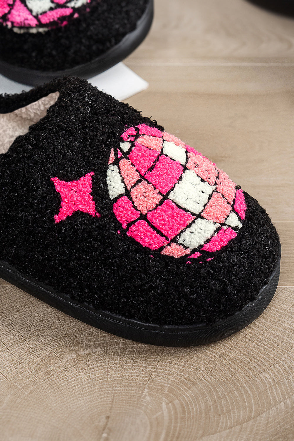 Disco Ball Print Fuzzy Winter House Slippers