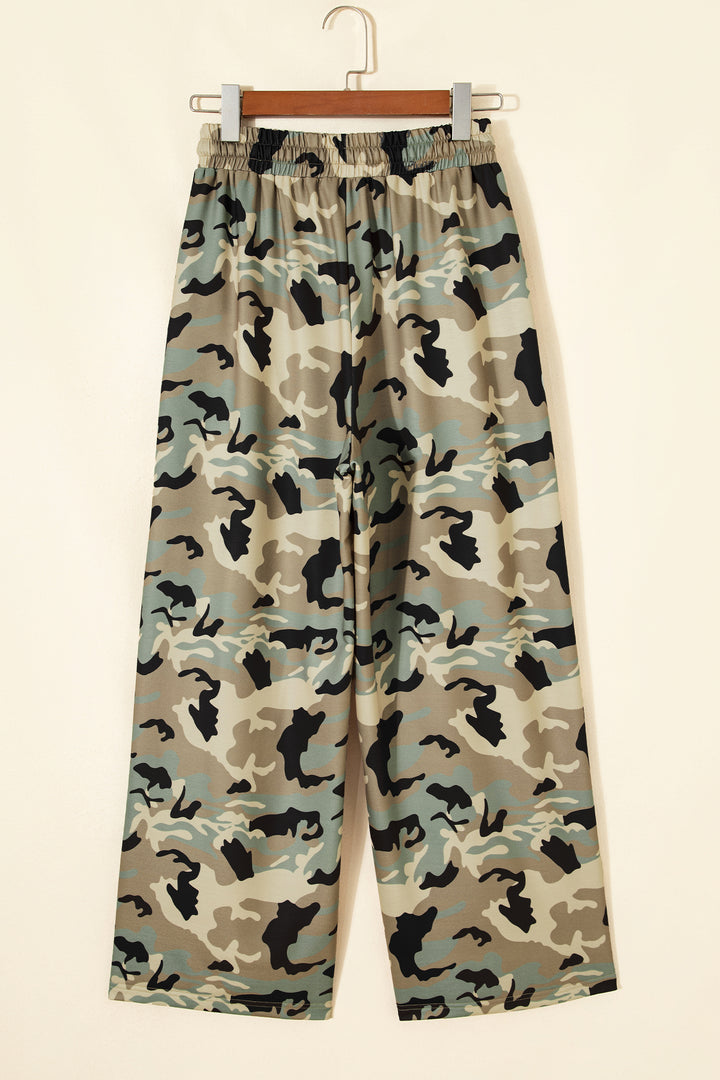 Multicolour Camouflage Print Street Fashion Drawstring Shift Pants