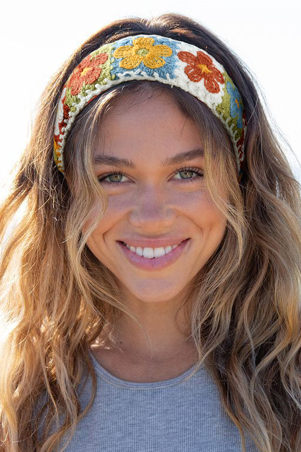 Boho Flower Crochet Cloth Wide Headband
