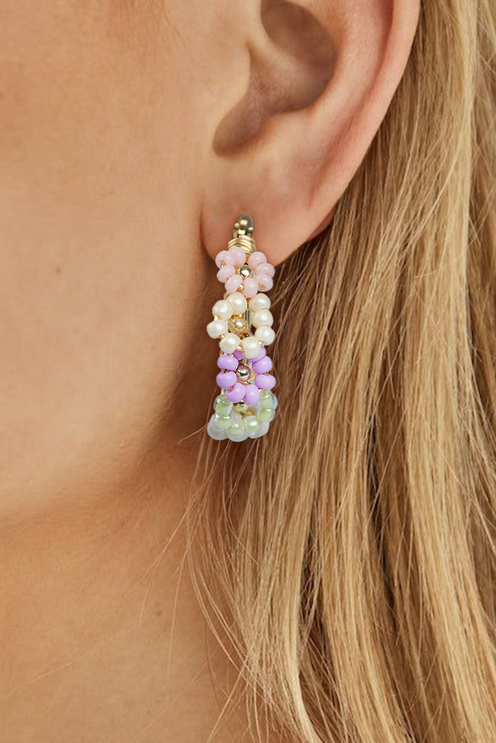 Boucles d'oreilles créoles en alliage avec fleurs perlées