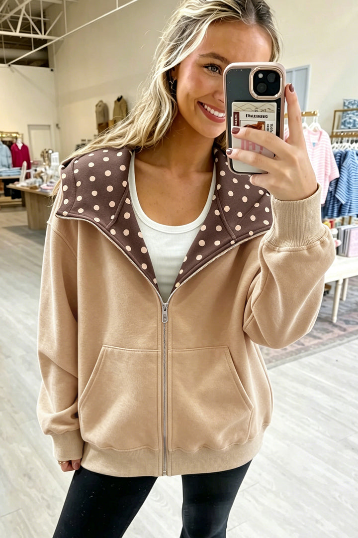 Parchment Polka Dot Hooded Zip-Up Sweatshirt