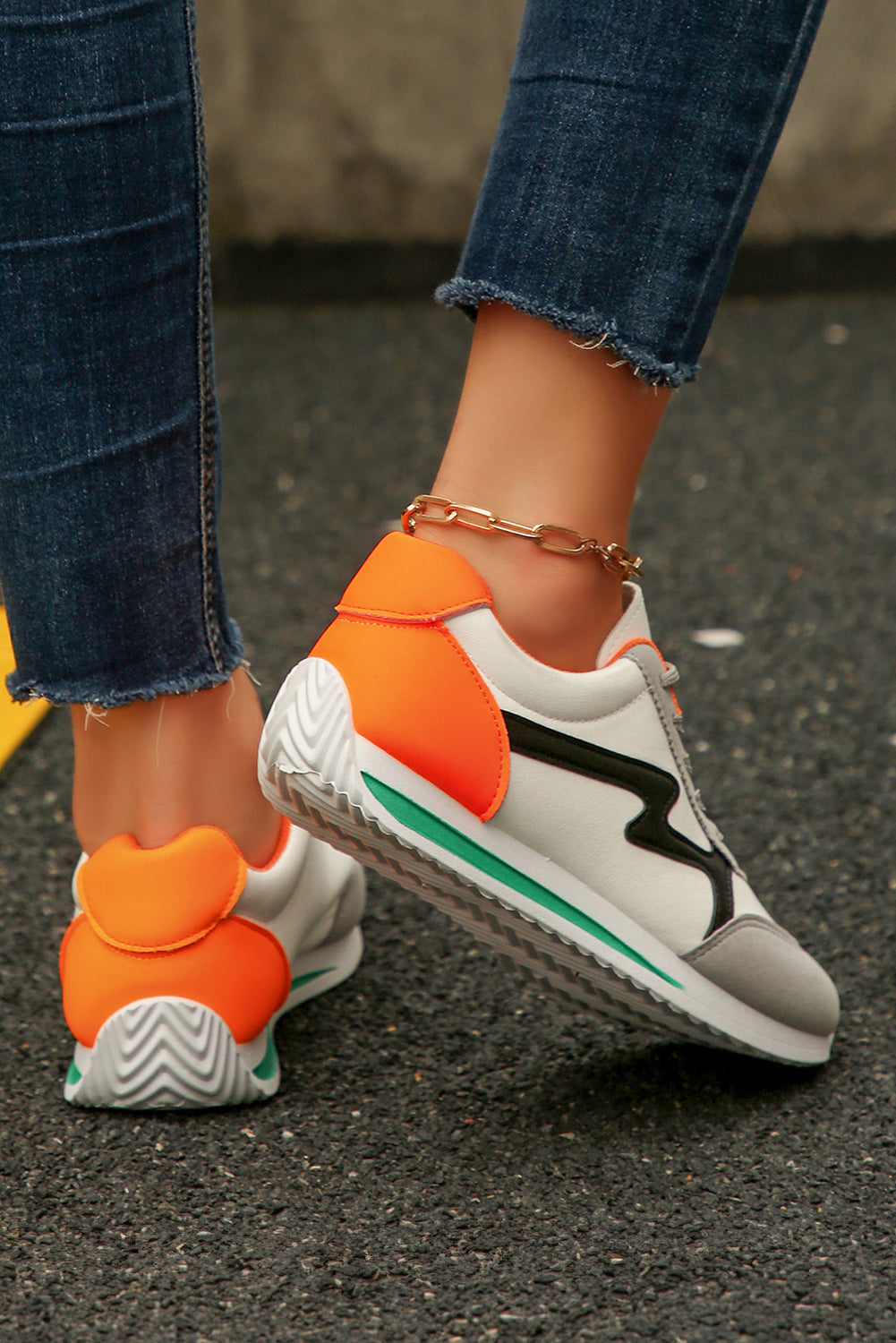 PU Leather Color Block Patchwork Lace Up Sneakers