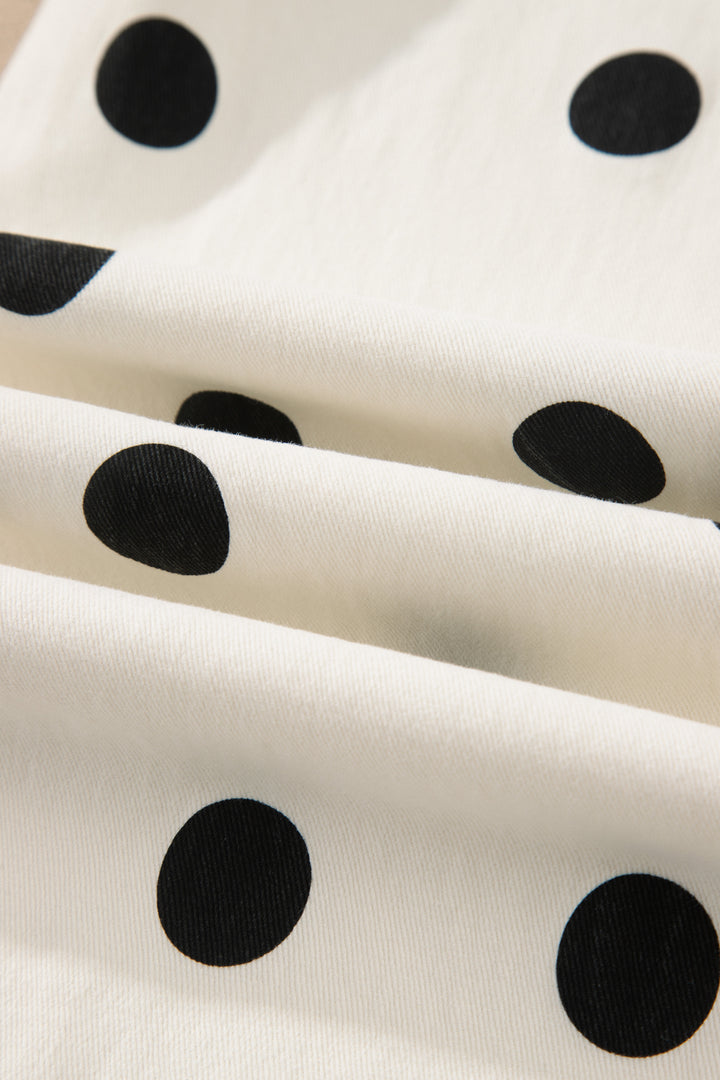 White Polka Dot Print Wide Leg Ankle-Length Jeans