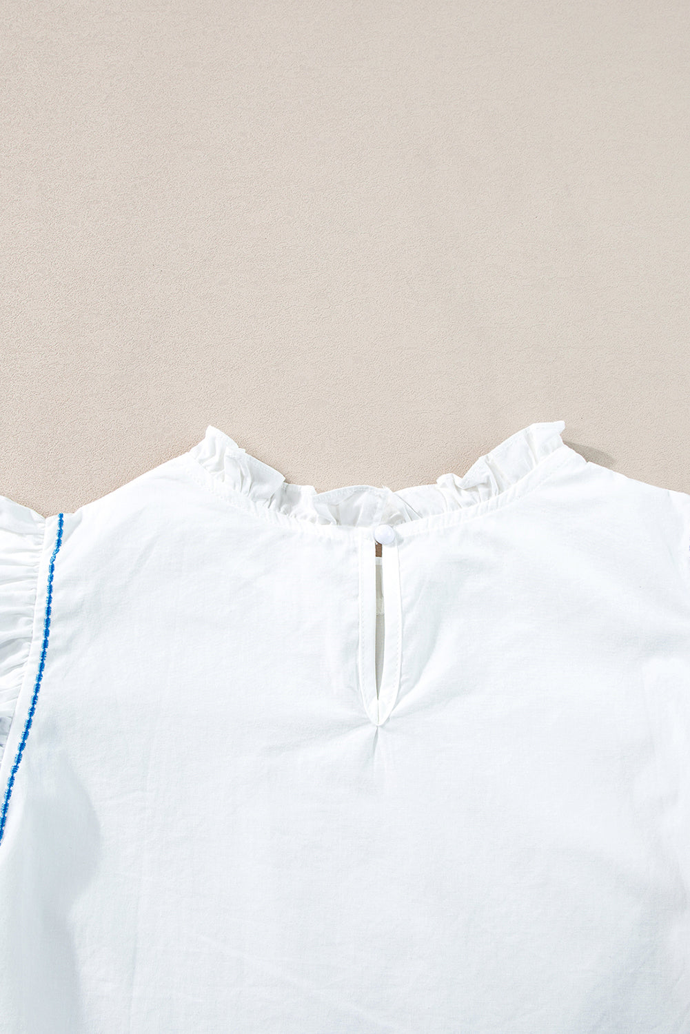 Embroidered Ruffled Sleeve Frilled Collar Blouse
