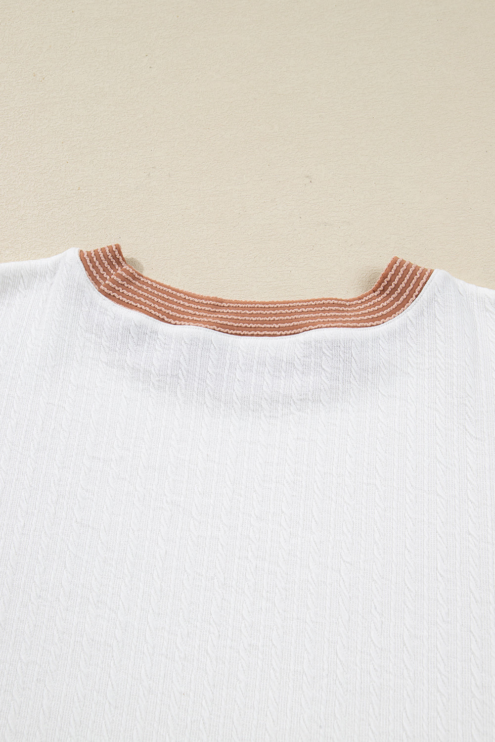 White Cable Texture Ribbed Color Block Plus Size Knit Top