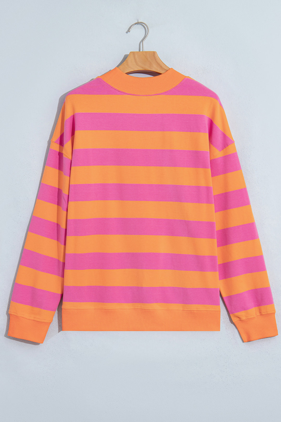 Orange Stripe Colorblock Mock Neck Relaxed Sweatshirt