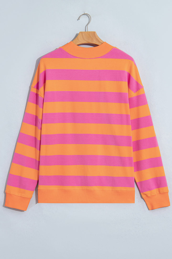 Orange Stripe Colorblock Mock Neck Relaxed Sweatshirt