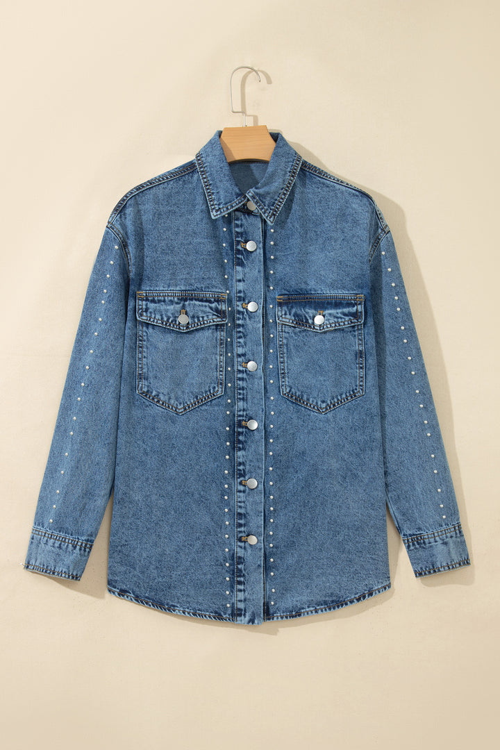 Sail Blue Rivet Embellished Western Style Regular Fit Denim Jacket