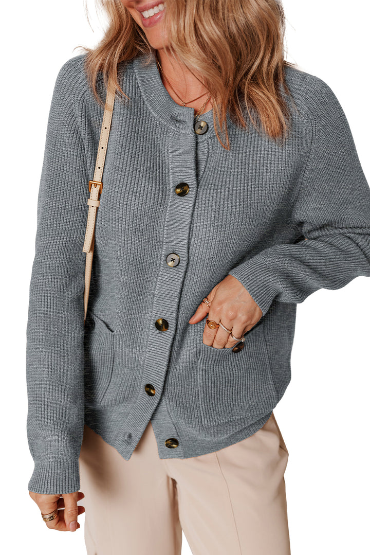 Chunky Buttoned Front Round Neck Cardigan Sweater