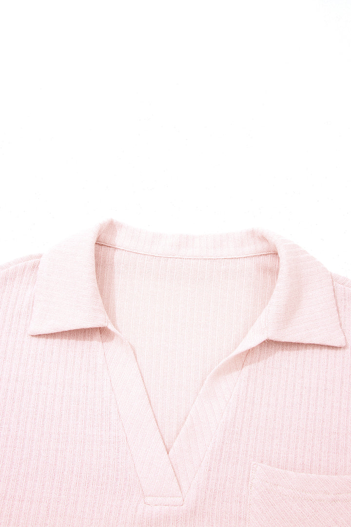 Collared V Neck Ribbed Tee
