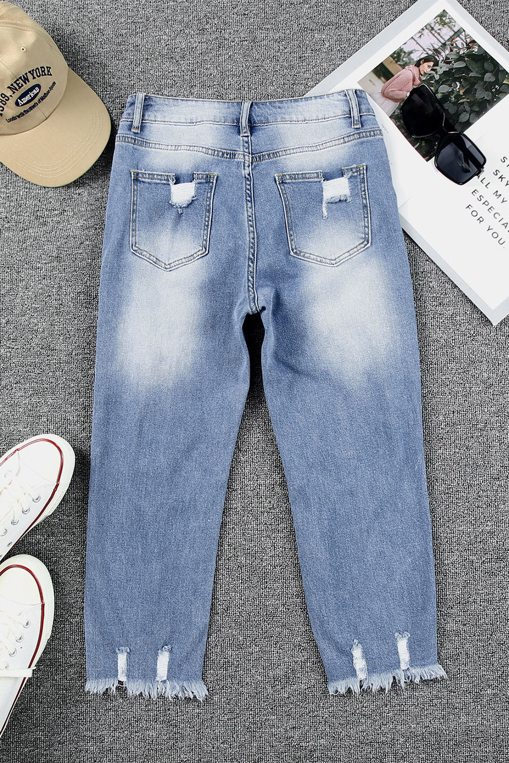 Sky Blue Skinny Distressed Capri Jeans