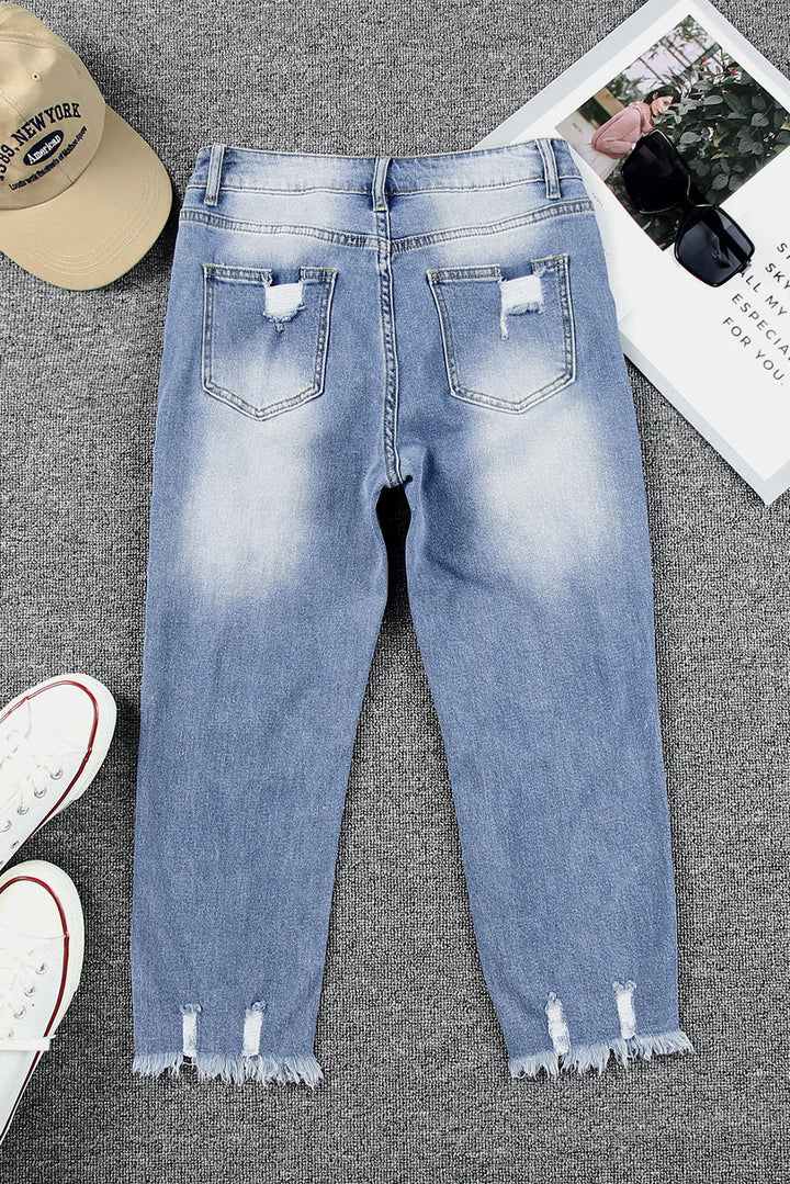 Sky Blue Skinny Distressed Capri Jeans