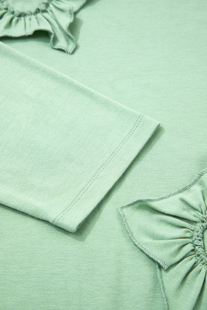 Grass Green Flower Applique Mineral Wash Plus Size Top