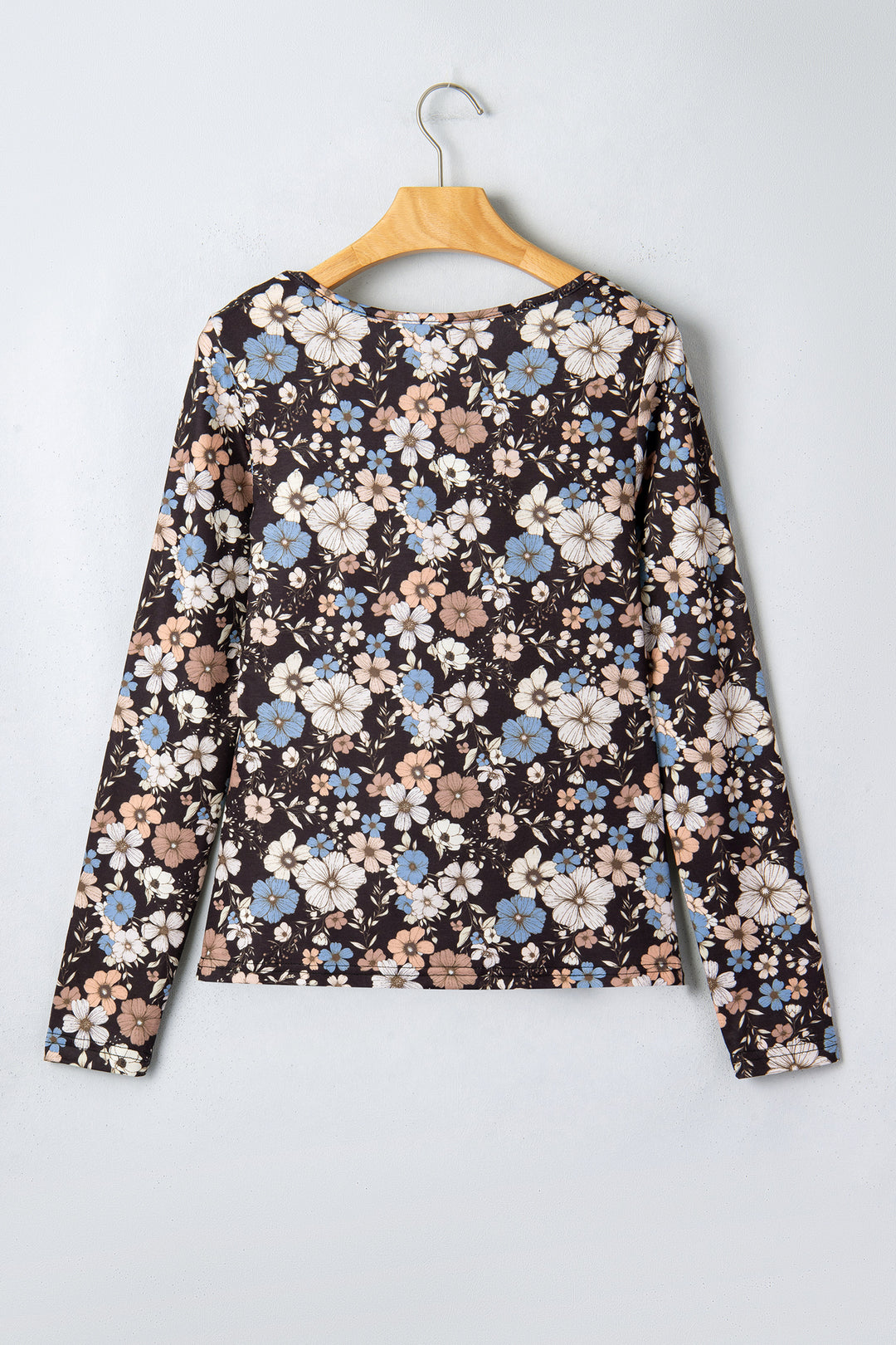 Black Floral Print Slim Long Sleeve T Shirt