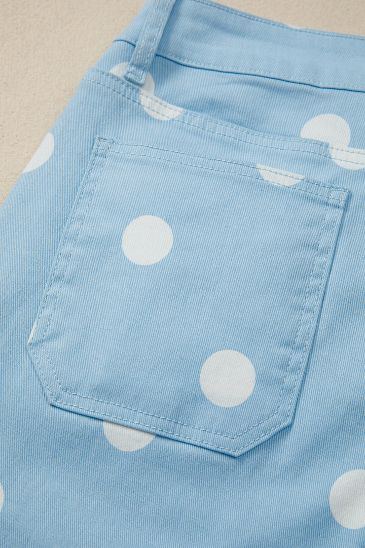 Sky Blue Polka Dot Print Raw Hem Shift Jeans
