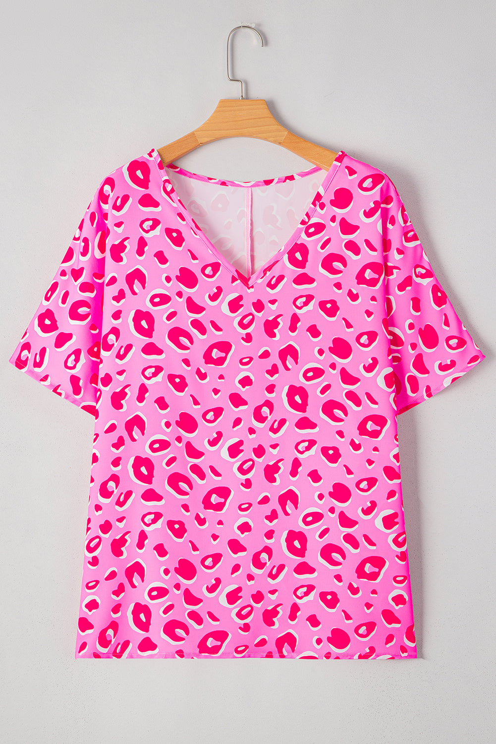 Leopard V Neck Loose Short Sleeve Top