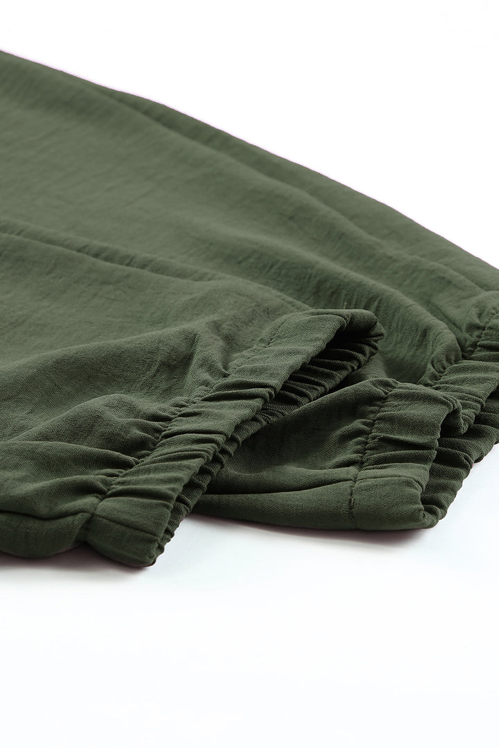 Green Solid Color Drawstring Smocked Waist Joggers