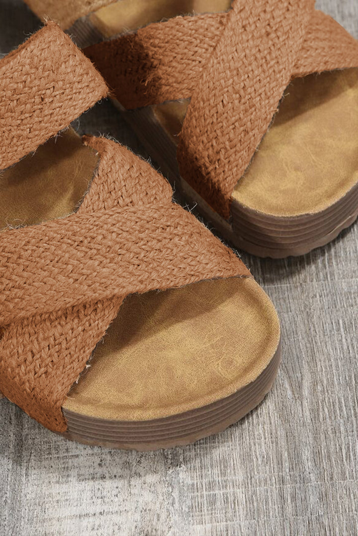 Woven Cross Criss Hollowed Slip-On Slippers