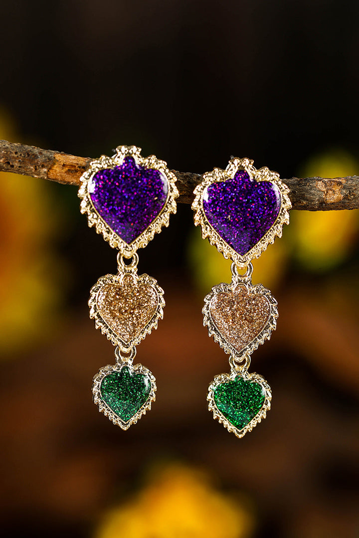 Boucles d'oreilles cœur scintillantes Mardi Gras