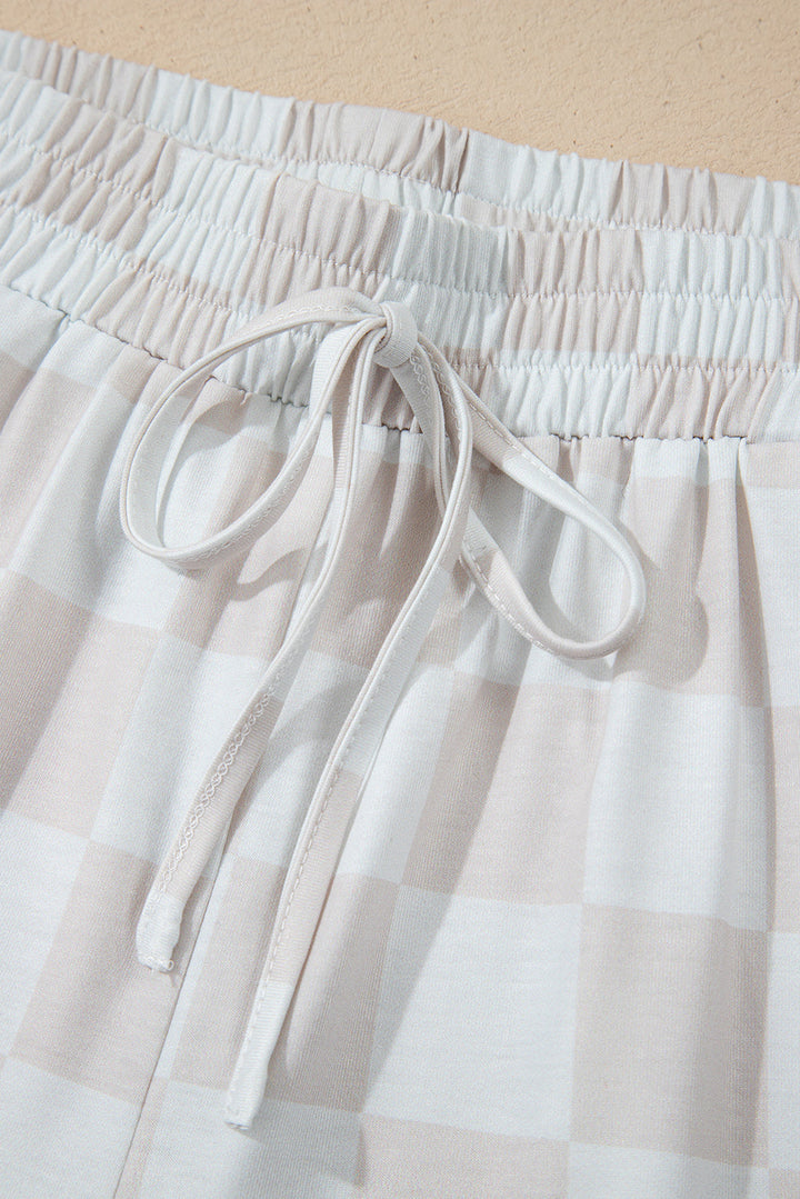 checkered v neck tee drawstring shorts lounge set 1