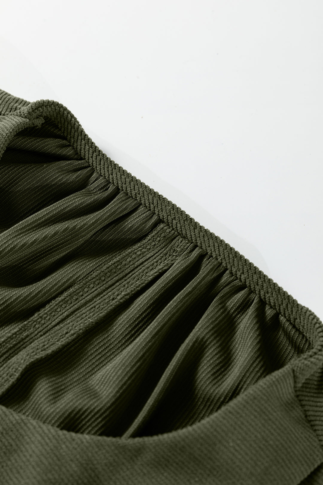 Bracelet Sleeve Split Neck Scallop Detail Pleated Corduroy Mini Dress
