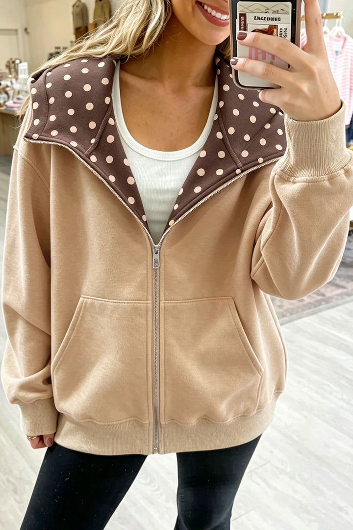 Parchment Polka Dot Hooded Zip-Up Sweatshirt