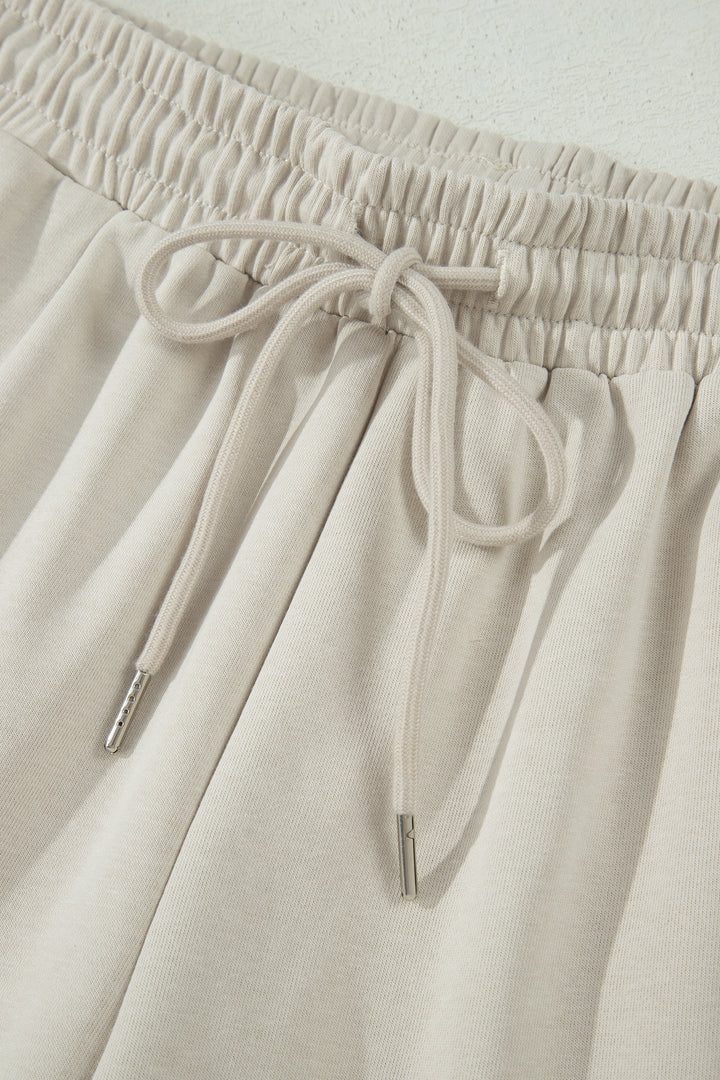 Smoke Gray Solid Color Puffy Loose Top Drawstring Shorts 2pcs Outfit
