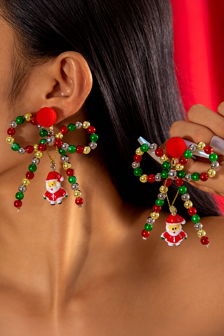 Weihnachtsmann-Anhänger Perlen-Schleifenknoten-Ohrstecker