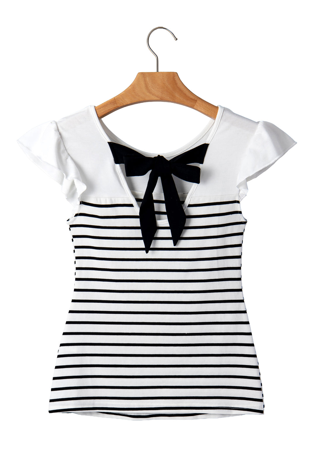White Stripe Contrast Knot Back Ruffle Trim Tank Top