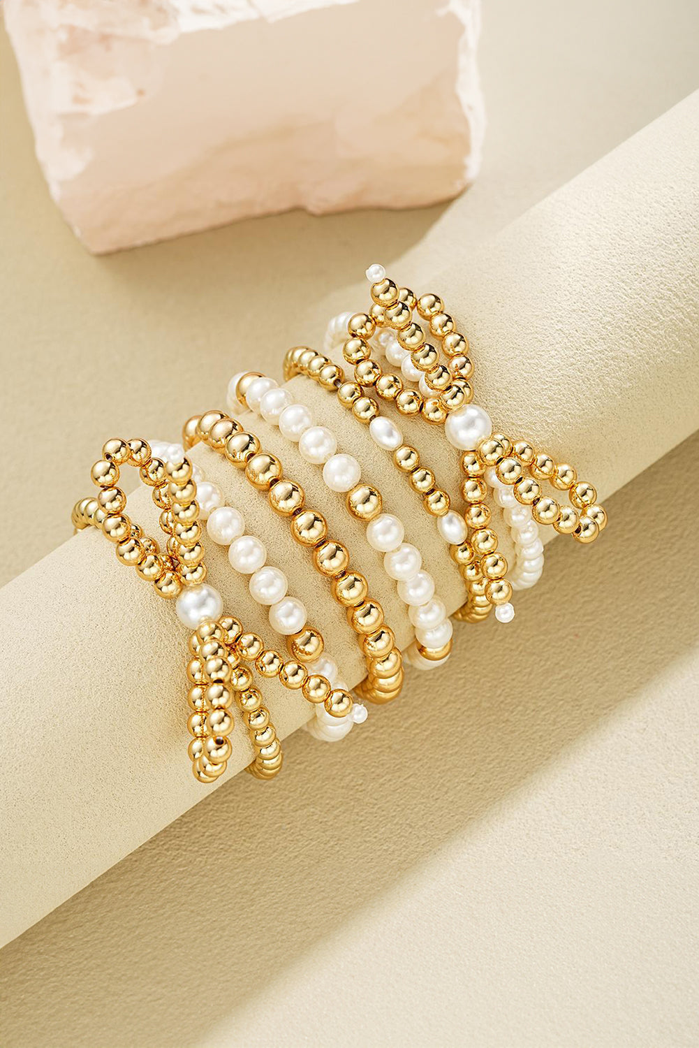 Plated Alloy Pearl Beading Bow Multi-layer Bracelet