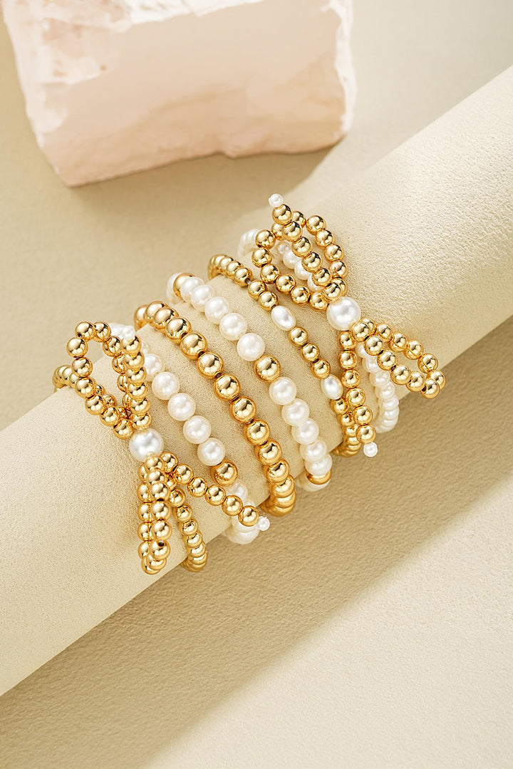 Plated Alloy Pearl Beading Bow Multi-layer Bracelet