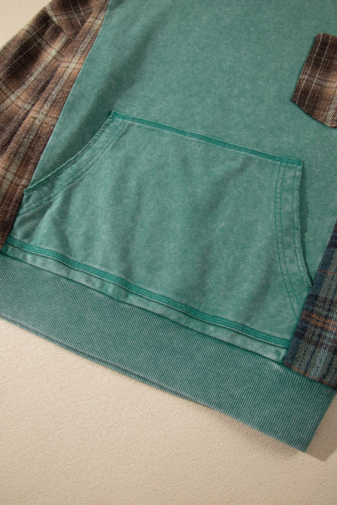 Smoke Green Plaid Colorblock Hoodie