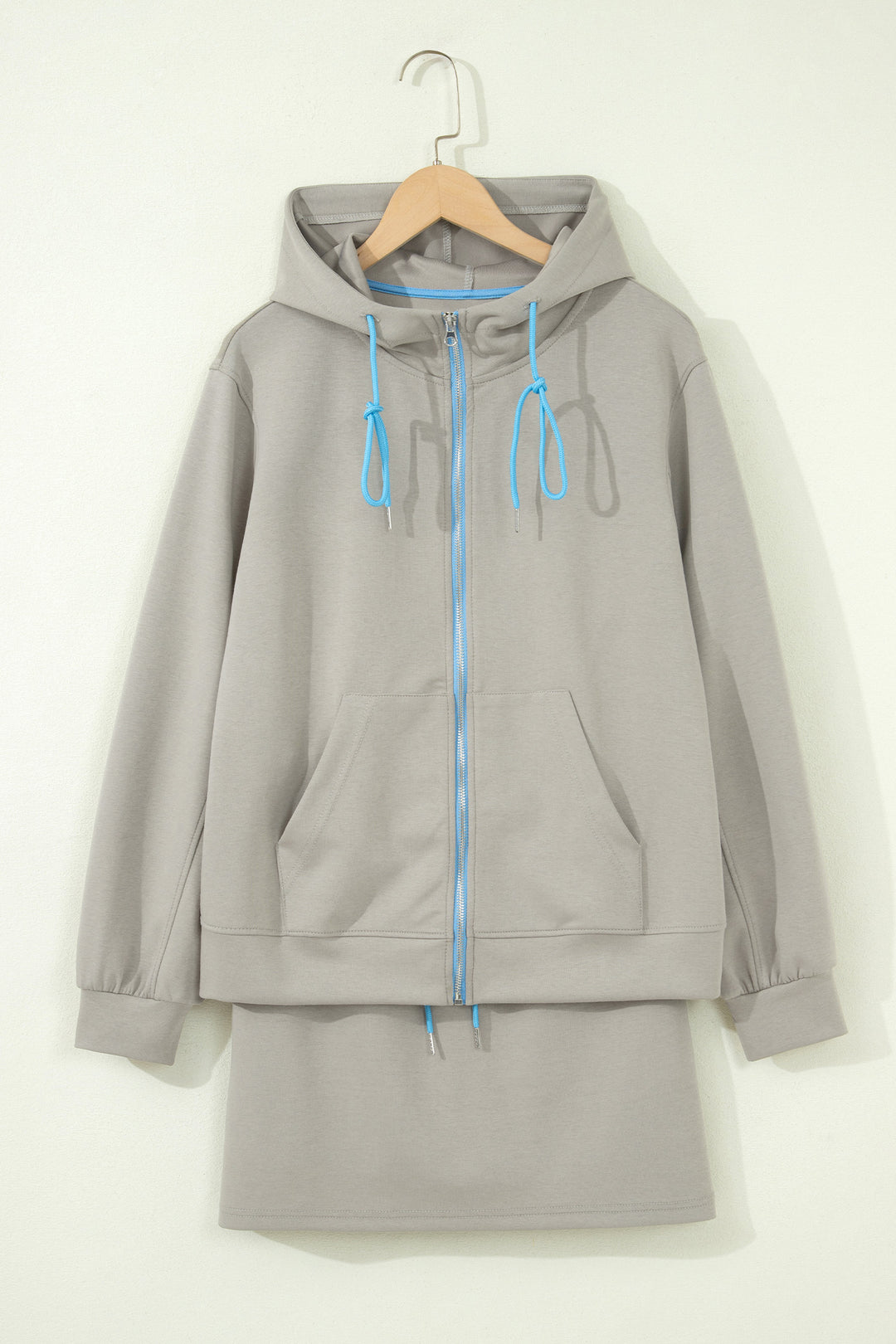 Smoke Green Contrast Trim Zip Up Sporty Jacket Mini Skort 2pcs Set
