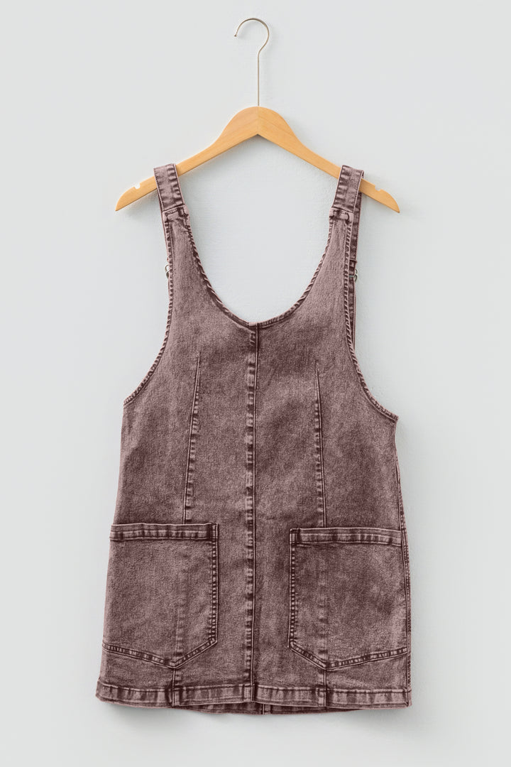 Goat Vintage Washed Denim V Neck Suspender Mini Dress