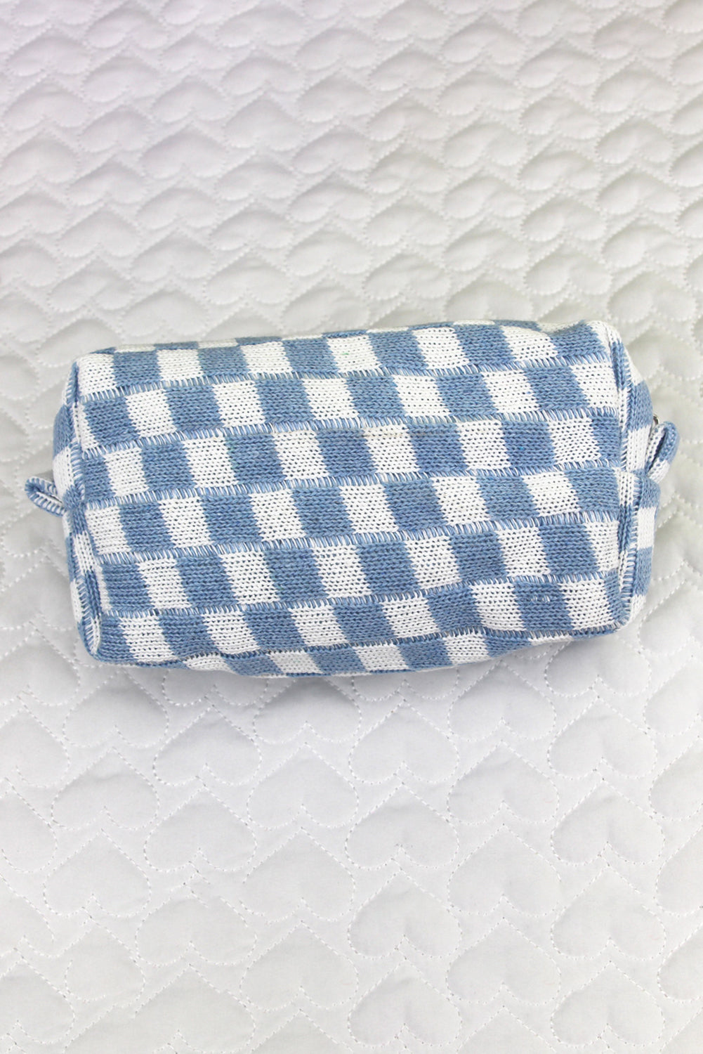 Checkered Knitted Zipper Makeup Bag