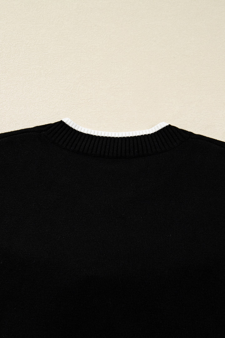Contrast Trim Big Bow Accent Holiday Cropped Sweater